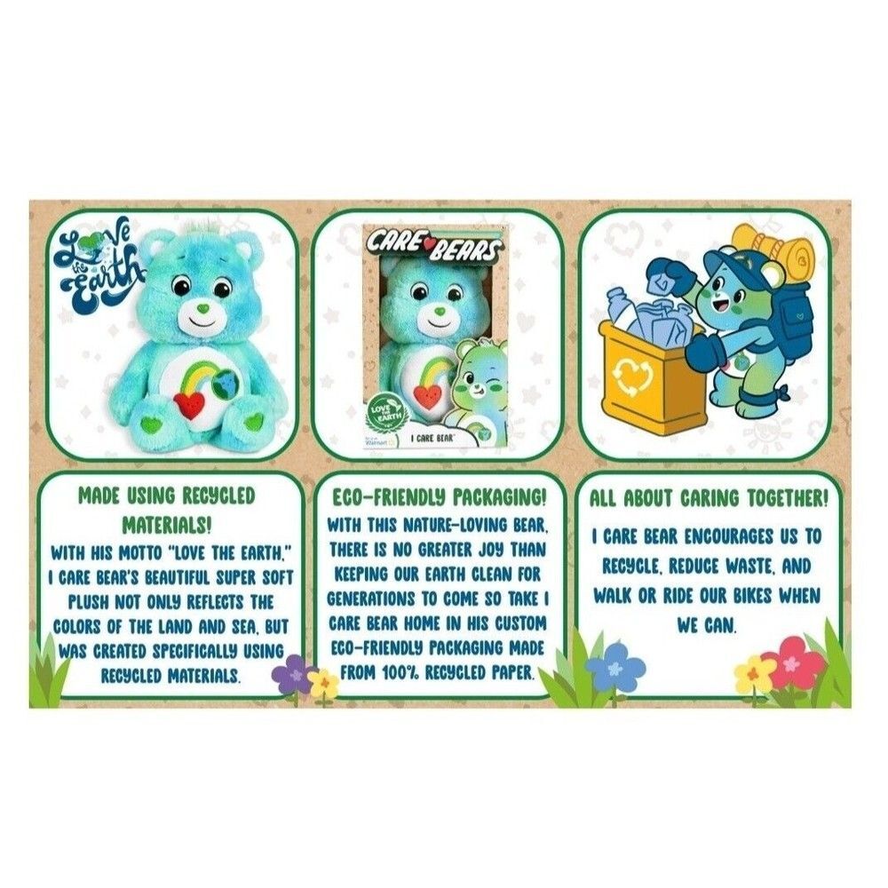 14" Care Bears 'I Care Bear' Love Earth Day Plush Collectible, Limited Edition - Picture 6 of 7